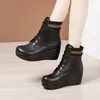 6 cm kleine Größe 32–43 dicker Boden weiches Leder Plateau Wedges Schuhe Stiefeletten 2024 Winter