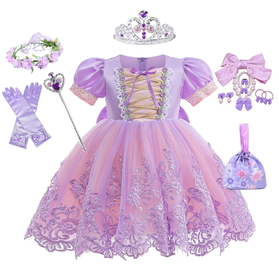 Mädchen Neue Fancy Girl Gestickte Blume Rapunzel Prinzessin Party Kleid Weihnachten Baby Mädchen Sofia Puff Sleeve Kleinkinder Ballkleider Image