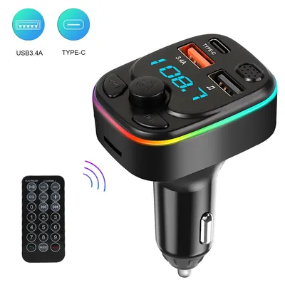 Auto Bluetooth 5,0 fm Sender Typ-C Dual USB 2.1a Schnell ladegerät LED Hintergrund beleuchtung Atmosphäre Licht MP3-Player verlustfreie Musik Image