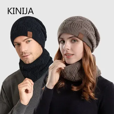 Wintermütze Schal Set für Damen Mode Fried Dough Twist Stricken Skull Cap Outdoor Plüsch Warme Strickmütze Herren Sturmhaube Mützen