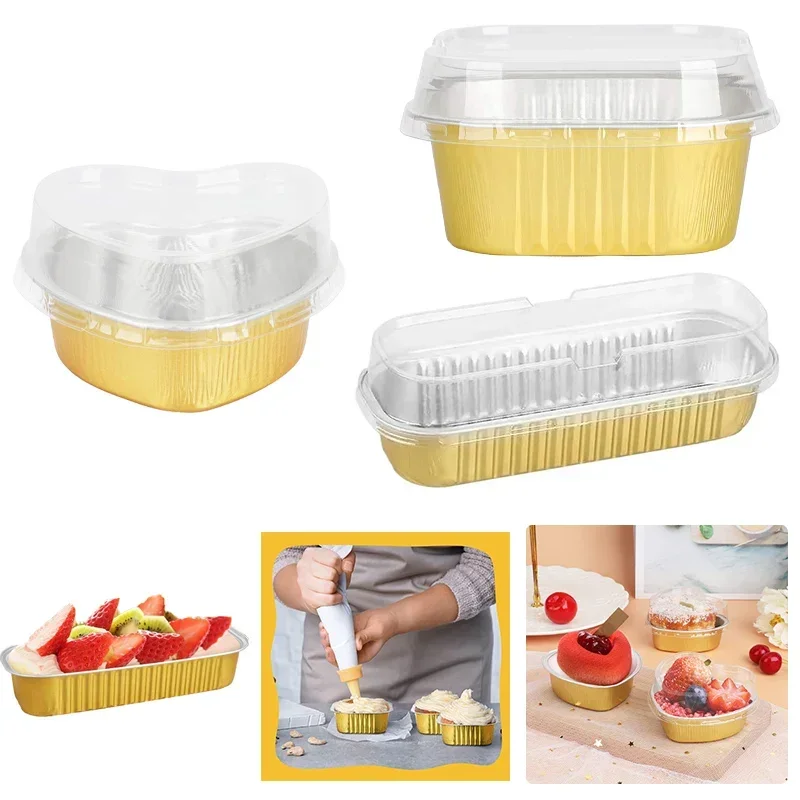 Mini-Kuchenformen mit Deckel, Backförmchen aus Aluminiumfolie, Einweg-Pappbecher, Küche, Brownie, Pudding, Dessert, Muffin, Becherhalter Image