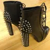 LAIGZEM Nieten-Damen-Knöchel-Plateau-Booties, klobige High Heels, Punk-Metall-Deko, kurze Stiefel, Schuhe für Damen, große Größe 43, 44, 46 47
