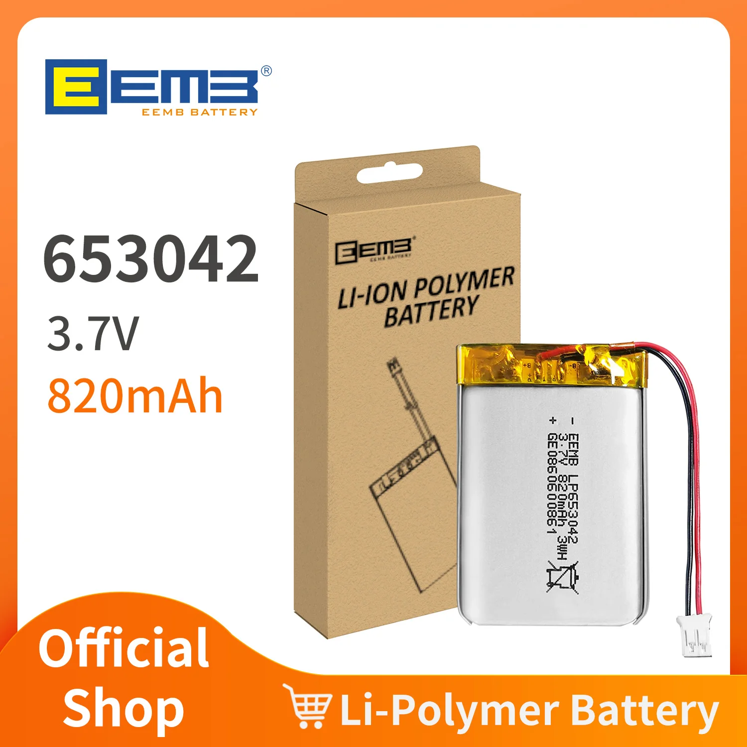 1 ~ 10 Stück EEMB Lithium-Polymer-Akku 3,7 V 653042 Wiederaufladbarer Akku Lithium-Ionen-Polymer-Akku 820 mAh Image