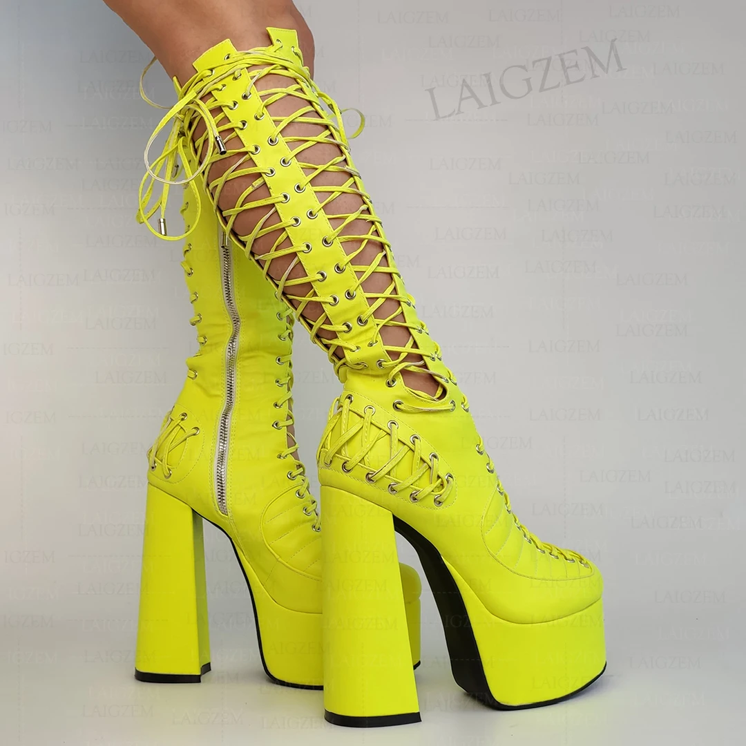 LAIGZEM Damen-Kniehohe Sandalen mit seitlichem Reißverschluss, Pumps, Schuhe, Spitze, Plattform, Cosplay, Party, Show, Damen, Mädchen, Schuhe, Frau, große Größe 47,