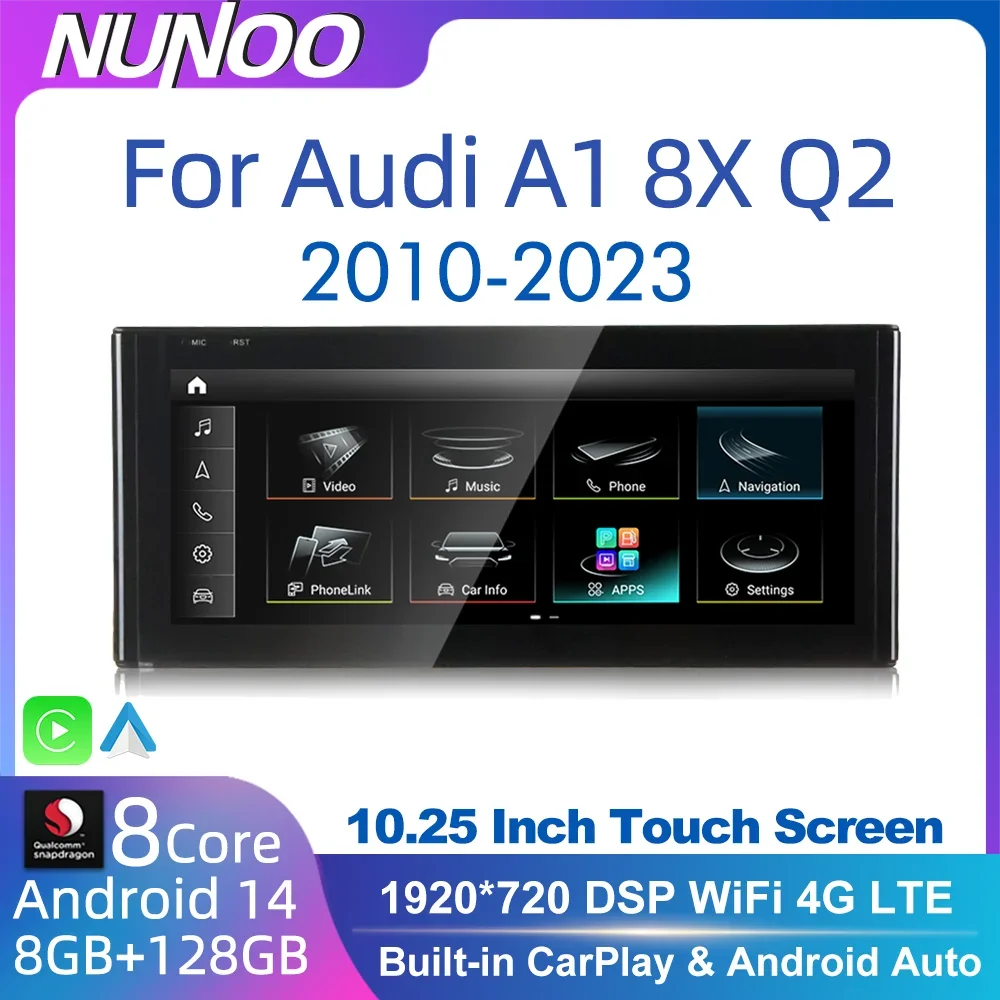 Nunoo Android 14 CarPlay Für Audi A1 Q2 2010-2023 Auto Radio Touchscreen GPS Auto Multimedia Player Navi stereo DSP WIFI Image