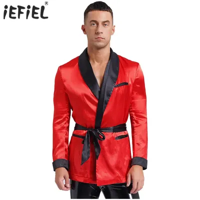Herren-Nachtwäsche, Jacke, Robe mit Gürtel, Pyjama, Oberteil, Revers, lange Ärmel, Seitentaschen, Image