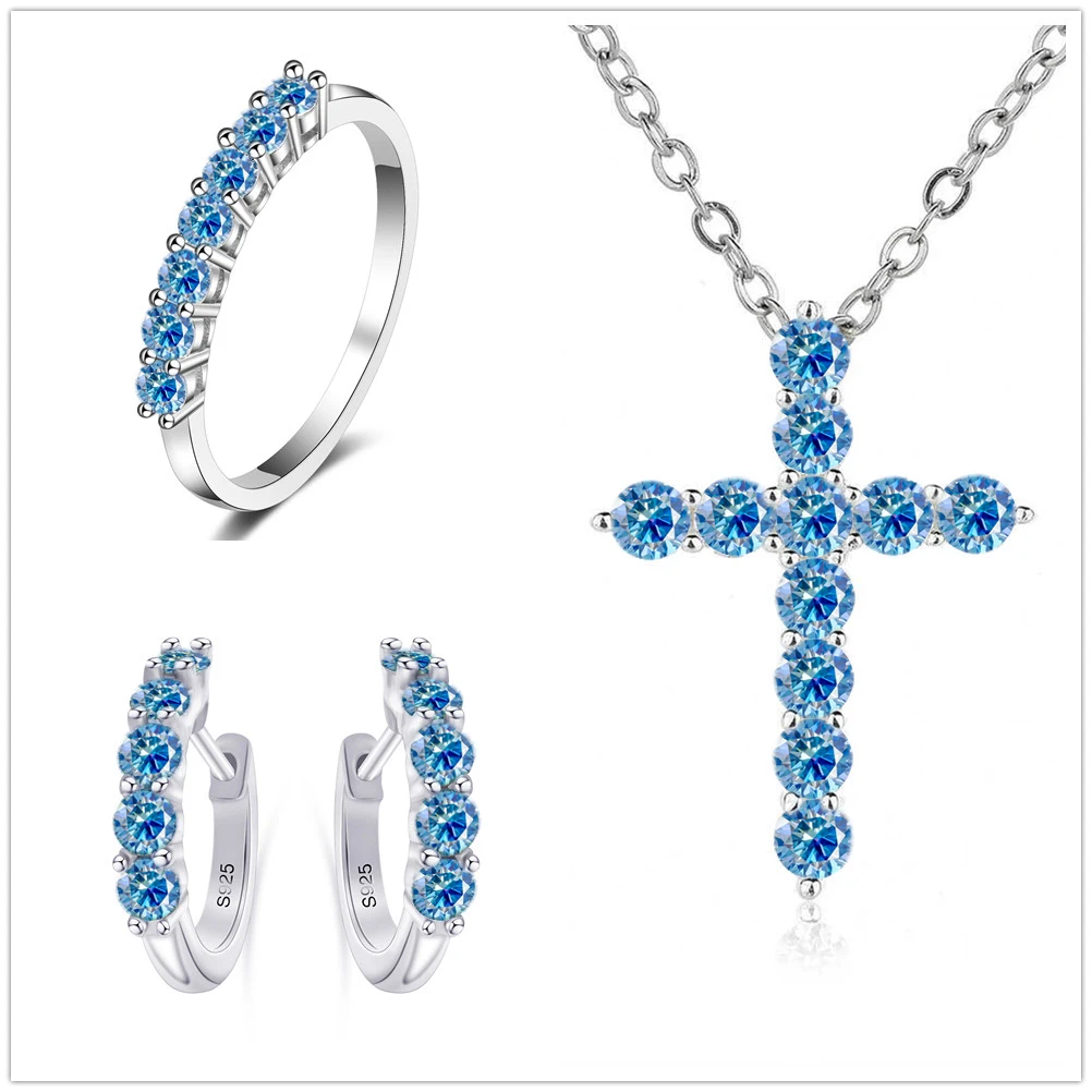 100 % 925er Silber, 3 mm, rosa, rot, insgesamt 2,8 Karat Moissanit-Schmuckset für Charm-Dame, Braut-Sets, Geschenke im Großhandel Image