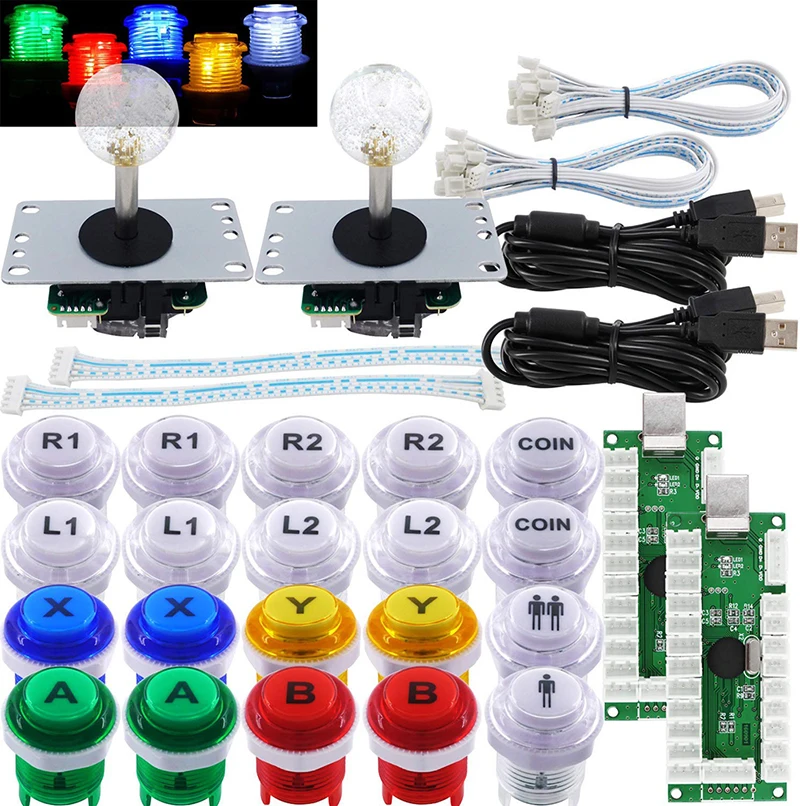 Arcade DIY Kit Hitbox Arcade USB Zero Delay Encoder mit 5-poliger Kopie Sanwa Joystick führte 30mm Taste zu Himbeer Pi PC TV PS2 PS3