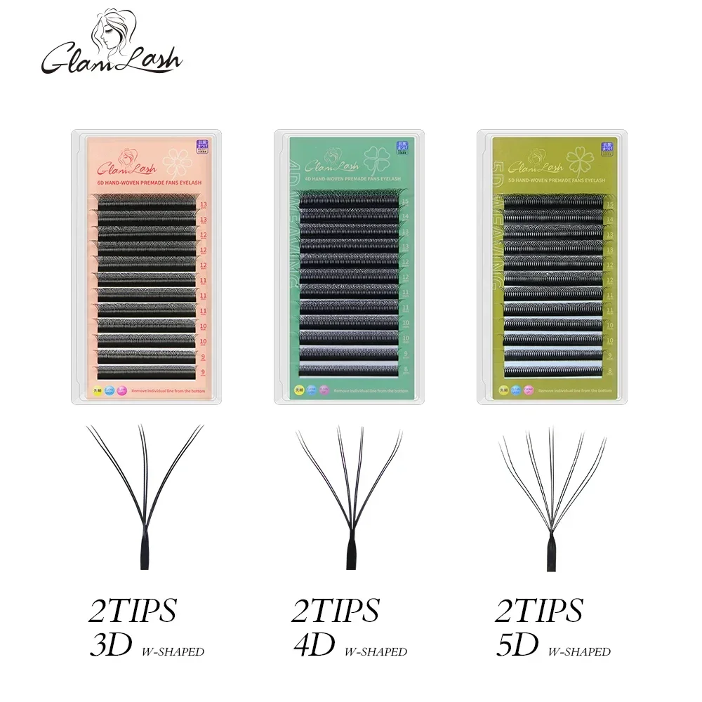 GLAMLASH 2Tips 3D 4D 5D Wimpern C/D/L/LU/M Vorgefertigter Volumenfächer W-Stil Wimpernverlängerung Make-up-Tool Image