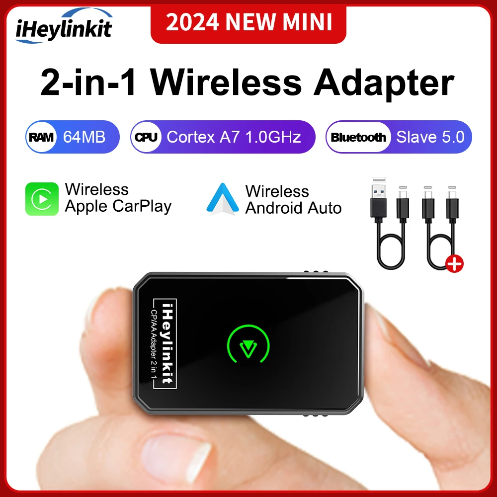iHeylinkit 2024 Mini Wireless CarPlay Android Auto Adapter Smart AI Box Dongle Plug & Play Bluetooth automatische Verbindung Auto Image