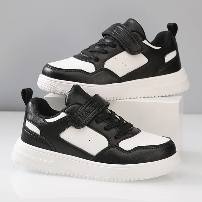 Jungen Schuhe Turnschuhe Leder Kinder bequeme flache Schuhe schwarz weiße Schuhe für Kinder Mädchen Schule Walking Schuhe rutsch fest