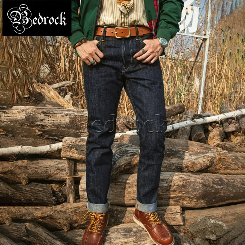 Herren Jeans schwere ungewaschene 17oz SD107 Jeans Web kante Jeans Slim Fit Straight Pants Vintage Jeans hose