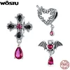 WOSTU 925 Sterling Silber Halloween Kreuz Anhänger Dark Liebe Gothic Kreuz-Silber Silikon Ring Zubehör Fit Original Armband