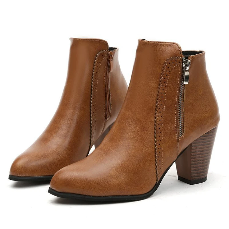 2024 neue herbst damen boot Grob absätzen im freien rutschfeste schuh Retro Zipper Mode Stiefel Komfort lässig frauen schuhe Botas