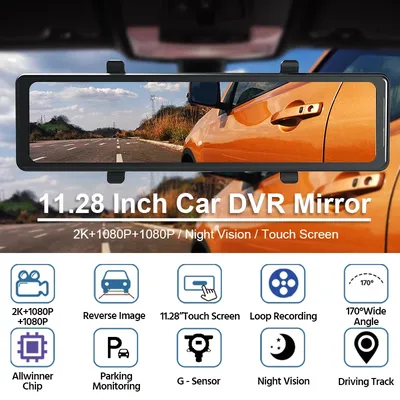 Dashcam aceeo 2k gps wifi 11,2 Zoll 3 Kameras Spiegel 3 in 1 Rückansicht 1080p Kamera Video recorder Nachtsicht für Auto Auto DVR