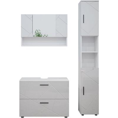 Vicco - Badmöbel Set Irma, Weiß Hochglanz, 3 Teile, mit Spiegelschrank 80 cm