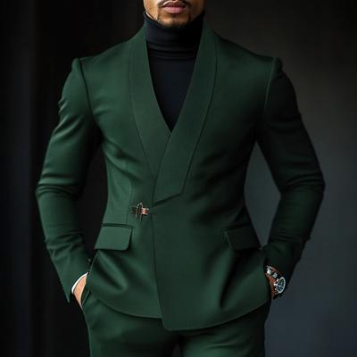 Dark Green Men's Wedding Party Suits Solid Colored 2 Piece Fashion Business Formal Standard Fit