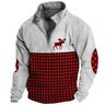 New Year Christmas Men's Plaid / Check Lattice Deer Sweatshirts Sweatshirt Sweatshirt Zip Sweatshirt Quarter Zip Sweatshirt Long Sleeve Sweatshirt Half Zip Zip Quarter Zip Vacation Daily Party 3D