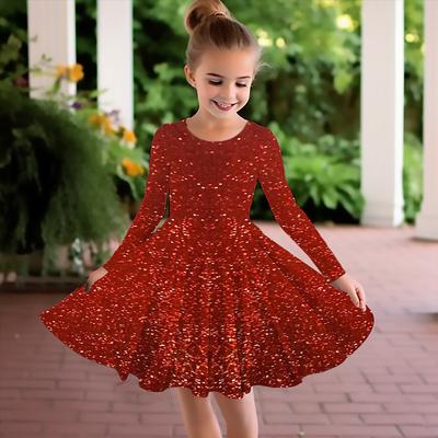 Girls' 3D Plaid Snowflake Dress Long Sleeve 3D Print Fall Winter Vacation Sports Outdoor Daily Cute Casual Beautiful Kids 3-12 Years Casual Dress A Line Dress Above Knee Regular Fit