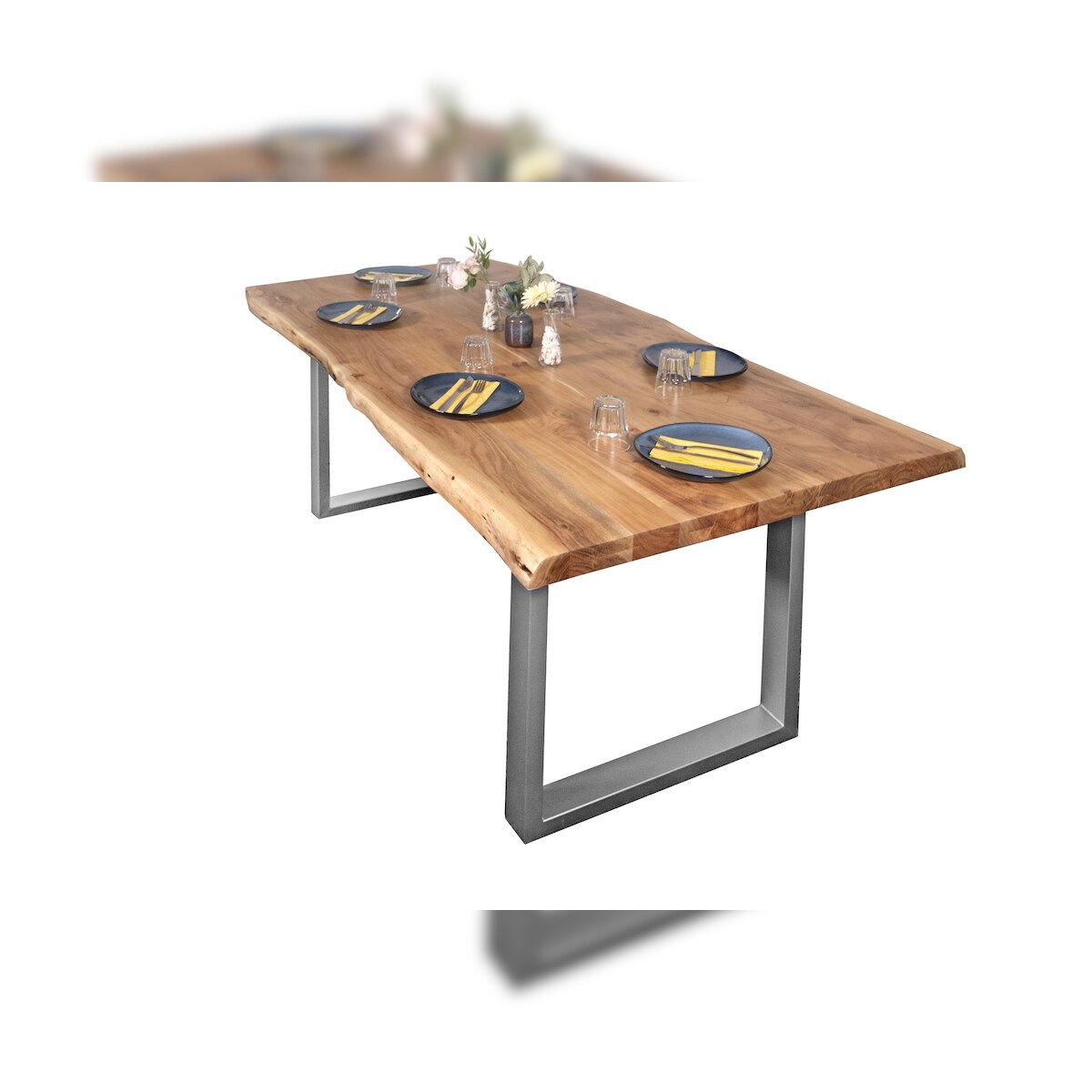 Esstisch Baumkante massiv Akazie Natur 220 x 100 U-Gestell silber ATLAS Image