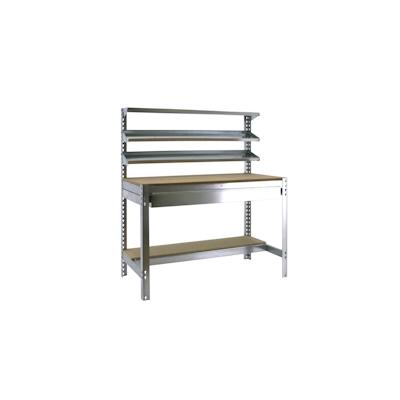 SimonRack Arbeitsbank ohne Schrauben mit Holzschalen und mit Simonwork BT1 -Kastenschublade. Galva Farbe/Holz 1445x1510x760 mm Image