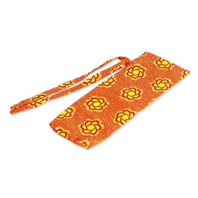Happy Toast,'Handcrafted Cotton Wine Bottle Cover in Orange and Yellow'
