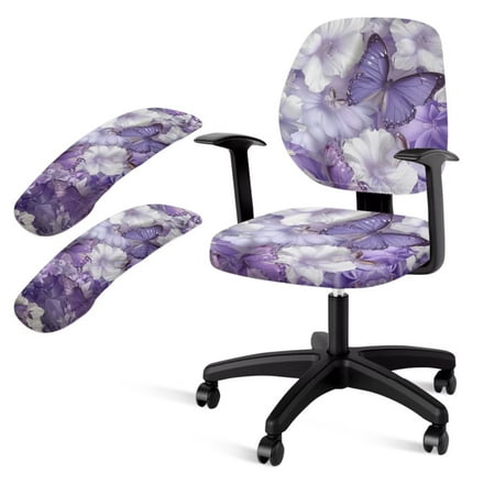 LedBack Butterfly Floral Print Computer Office Chair Covers Set of 4 Soft Stretch Office Desk Chair Seat Cover with Armrest Covers Washable Computer Office Chair Cover Home Decorations