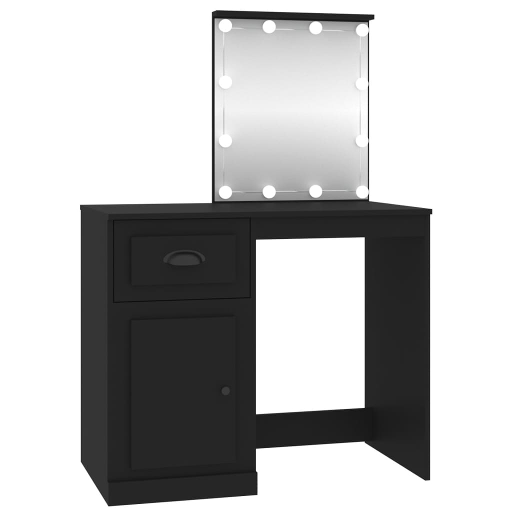 vidaXL Schminktisch mit LED Schwarz 90x50x132,5 cm Holzwerkstoff Image