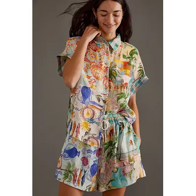 Kachel Linen Printed Short-Sleeve Shirt