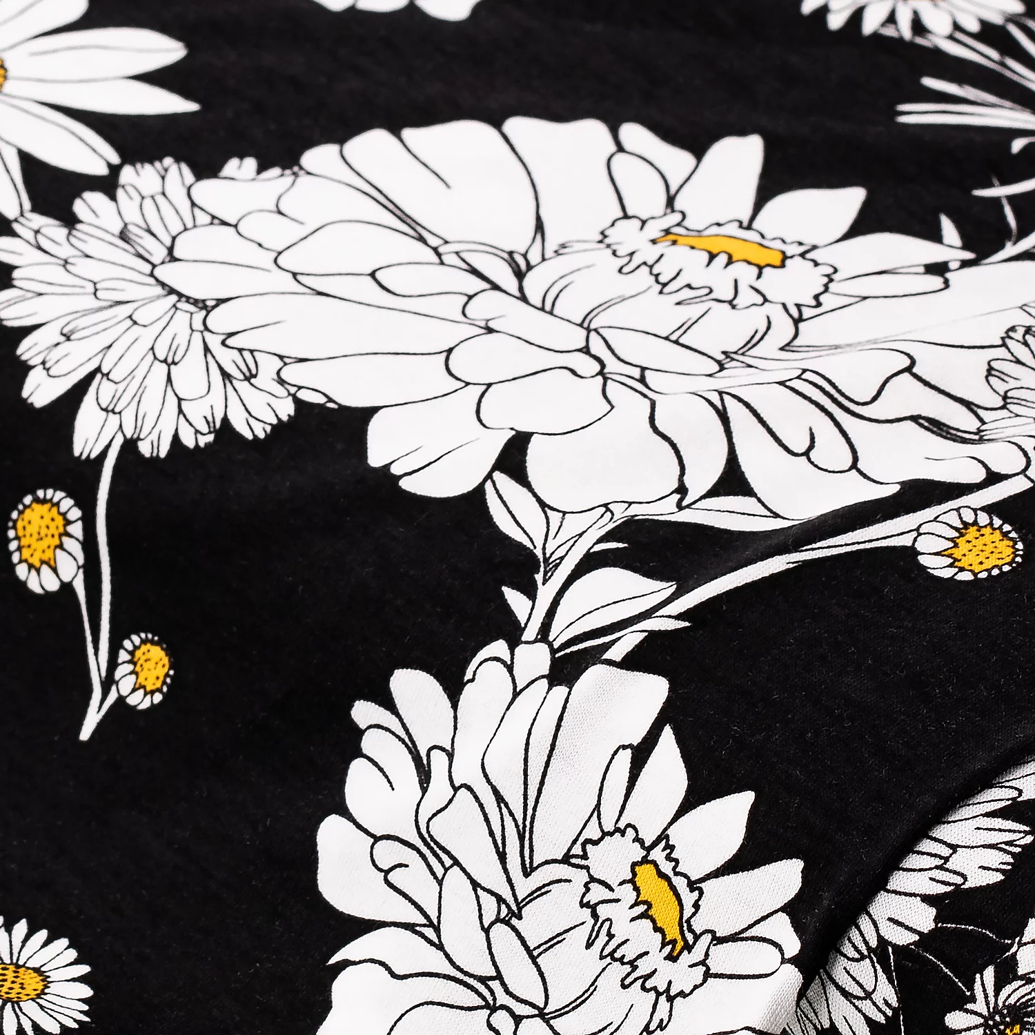 Viskose-Jersey Blumen, schwarz/offwhite/gelb