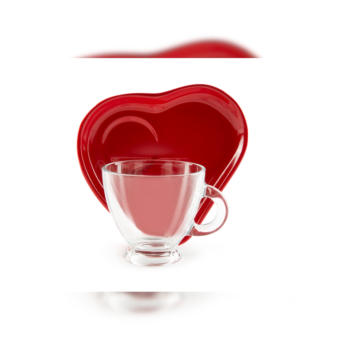 Excelsa Set Von 2 Espressotassen Mit Untertassen Heart Glas 22,5 Cl Rot Image