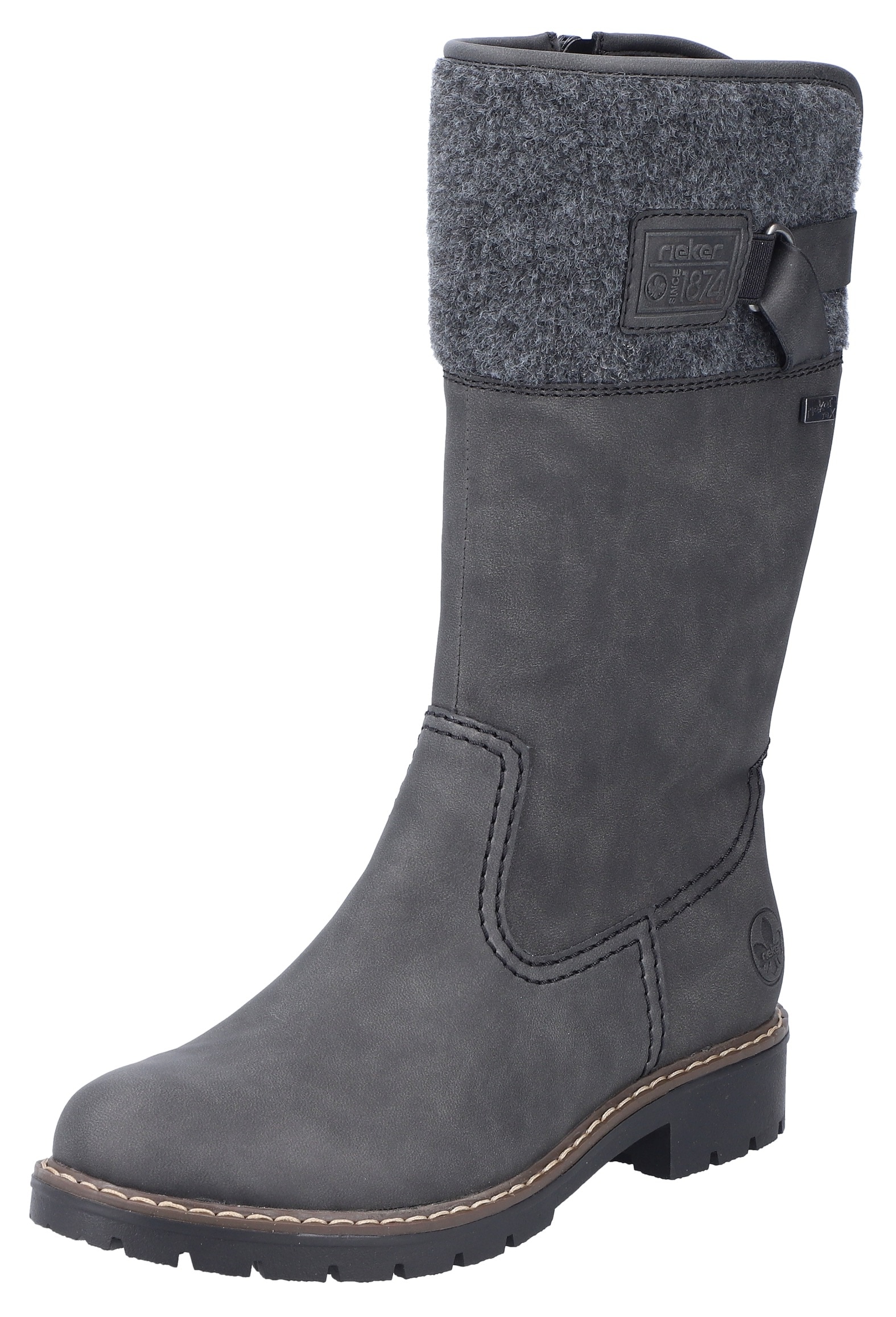 Winterstiefel RIEKER, Damen, Gr. 39, Normalschaft, grau (dunkelgrau), Filz, Lederimitat, unifarben, Schuhe Winterstiefel, Boots, Blockabsatz, mit wasserabweisender riekerTEX-Membran