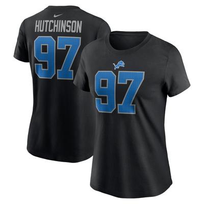 Schwarzes Nike Detroit Lions-T-Shirt mit Spielernamen und -nummer von Aidan Hutchinson für Damen Image
