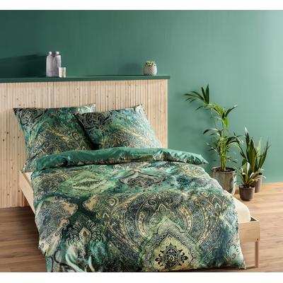 Wendebettwäsche FLEURESSE "Bed Art S", grün, B/L: 155cm x 220cm, , Mako-Satin, B/L: 80cm x 80cm, Mako-Satin, Obermaterial: 100% Baumwolle, Bettwäsche, Mako Satin 100% Baumwolle mit Reißverschluss Image