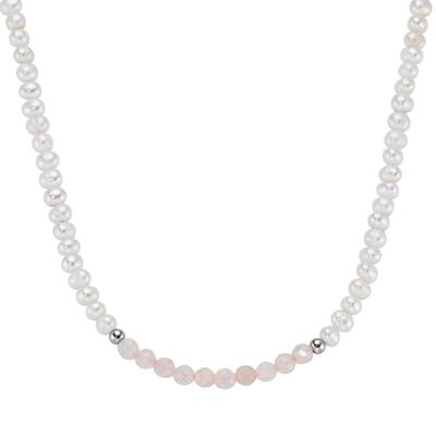 Collier SMART JEWEL "mit Süßwasser-Perlen und Rosenquarz, Silber 925", rosa, Halsketten, Damen, 45cm, Silber 925 (Sterli