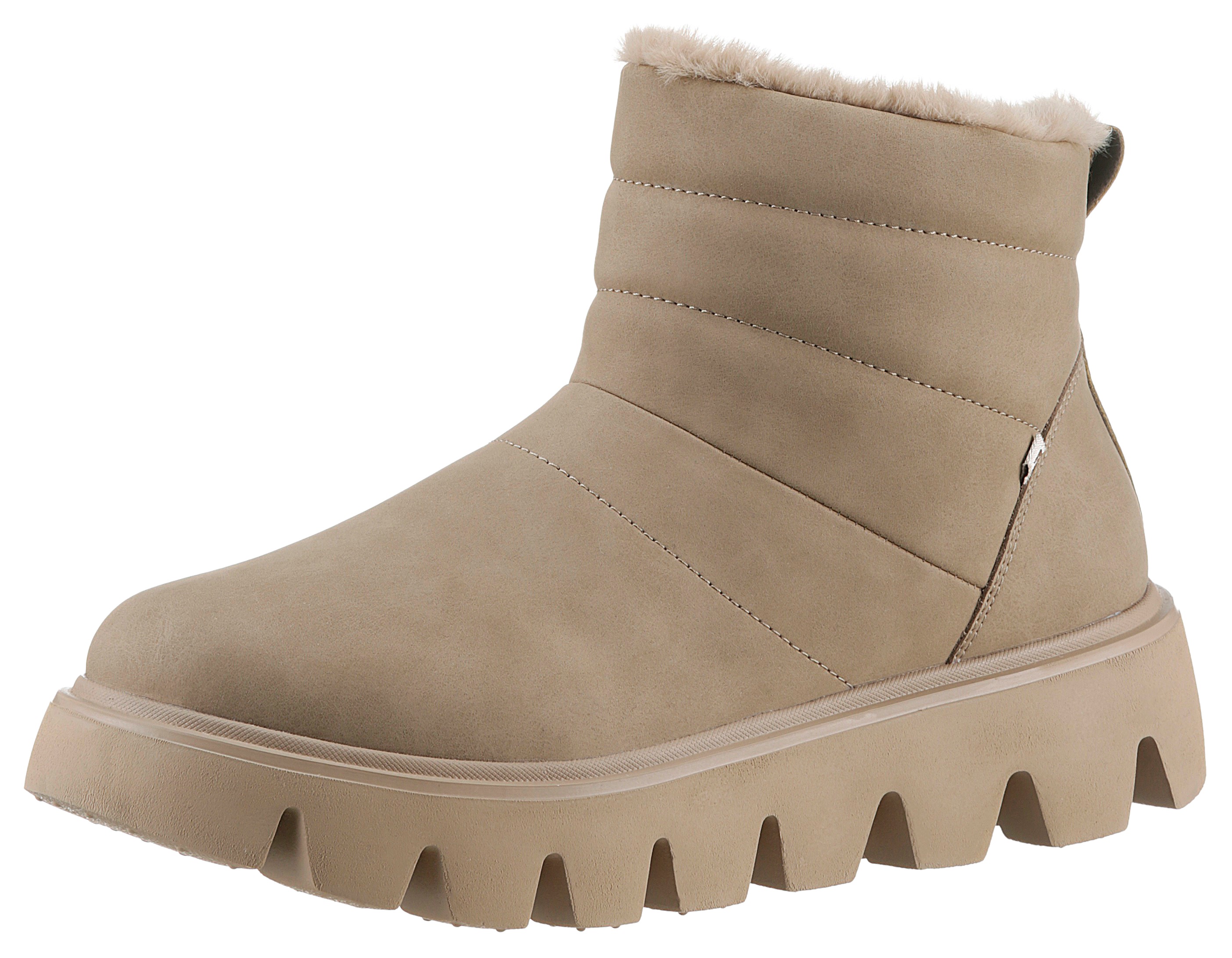 Winterboots RIEKER SPORT, Damen, Gr. 41, braun (camelfarben), Nubukleder, unifarben, Schuhe, Schlupfboots, Stiefelette mit herausnehmbarer Soft-Einlage