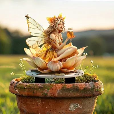 Acrylic Fairy Tale Garden Orange Plant Planter Stakes Fairy Tale Angel Garden Plant Stakes Outdoor