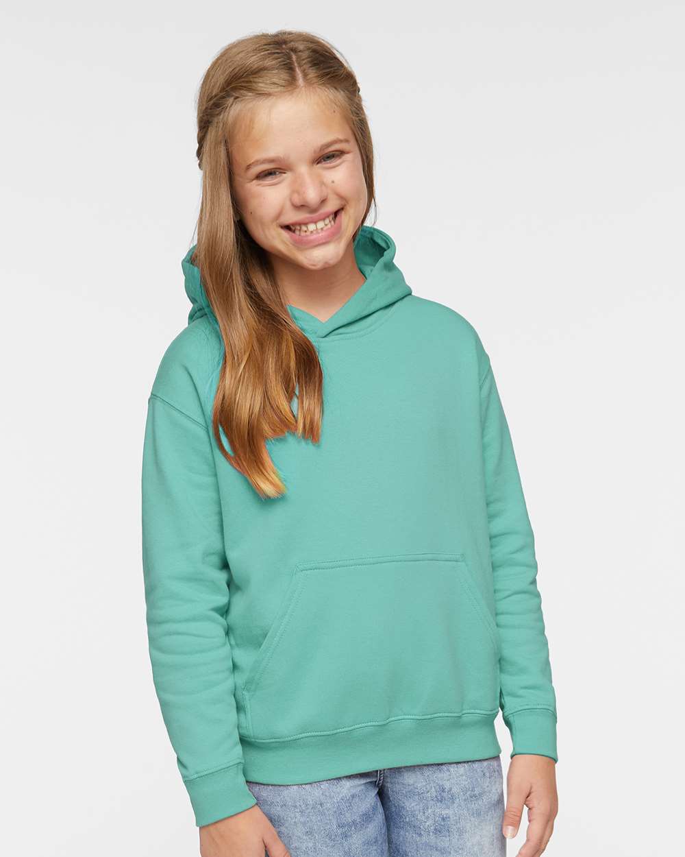 LAT 2296 Youth Fleece Hoodie Sweatshirt in Saltwater size XL LA2296