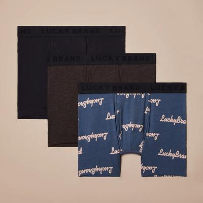 Lucky Brand 3 Pack Stretch Boxer Briefs - Men's Accessories Underwear Boxers Briefs in Indigo Print Grey, Size S
