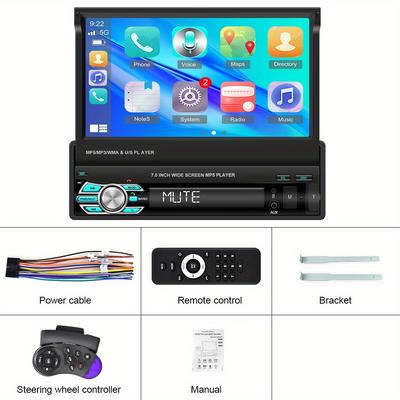 TEMU Nhopeew 1 Din 7 Hd Retractable Touch Car Car Carplayer& For Fm Receiver Tf/usb Rear Ahd & Mic (optional)