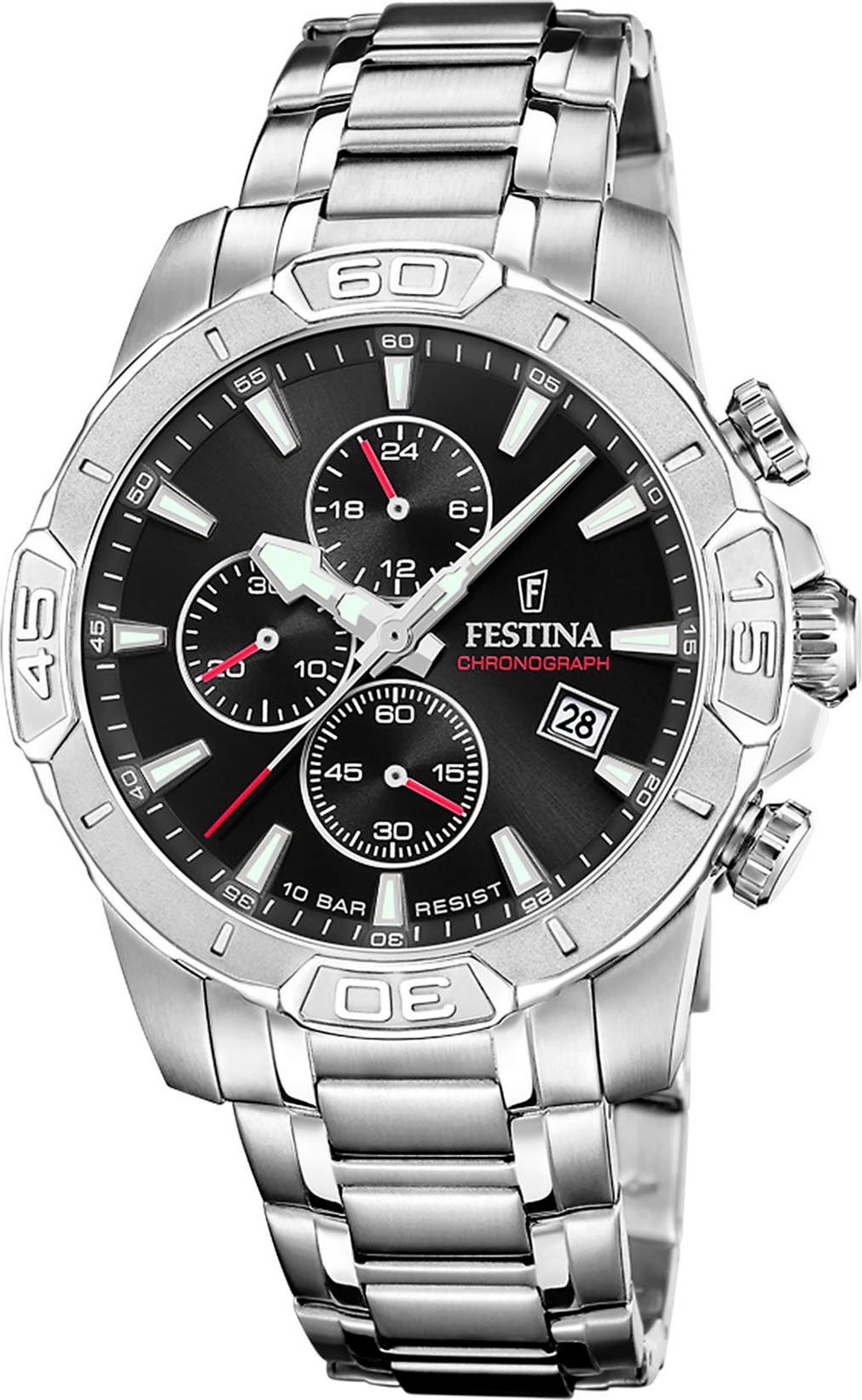 Chronograph FESTINA "Timeless Chronograph", silber (silberfarben, schwarz), Armbanduhren, Herren, Quarzuhr, Armbanduhr, Herrenuhr, Edelstahlarmband, analog, Tag Image