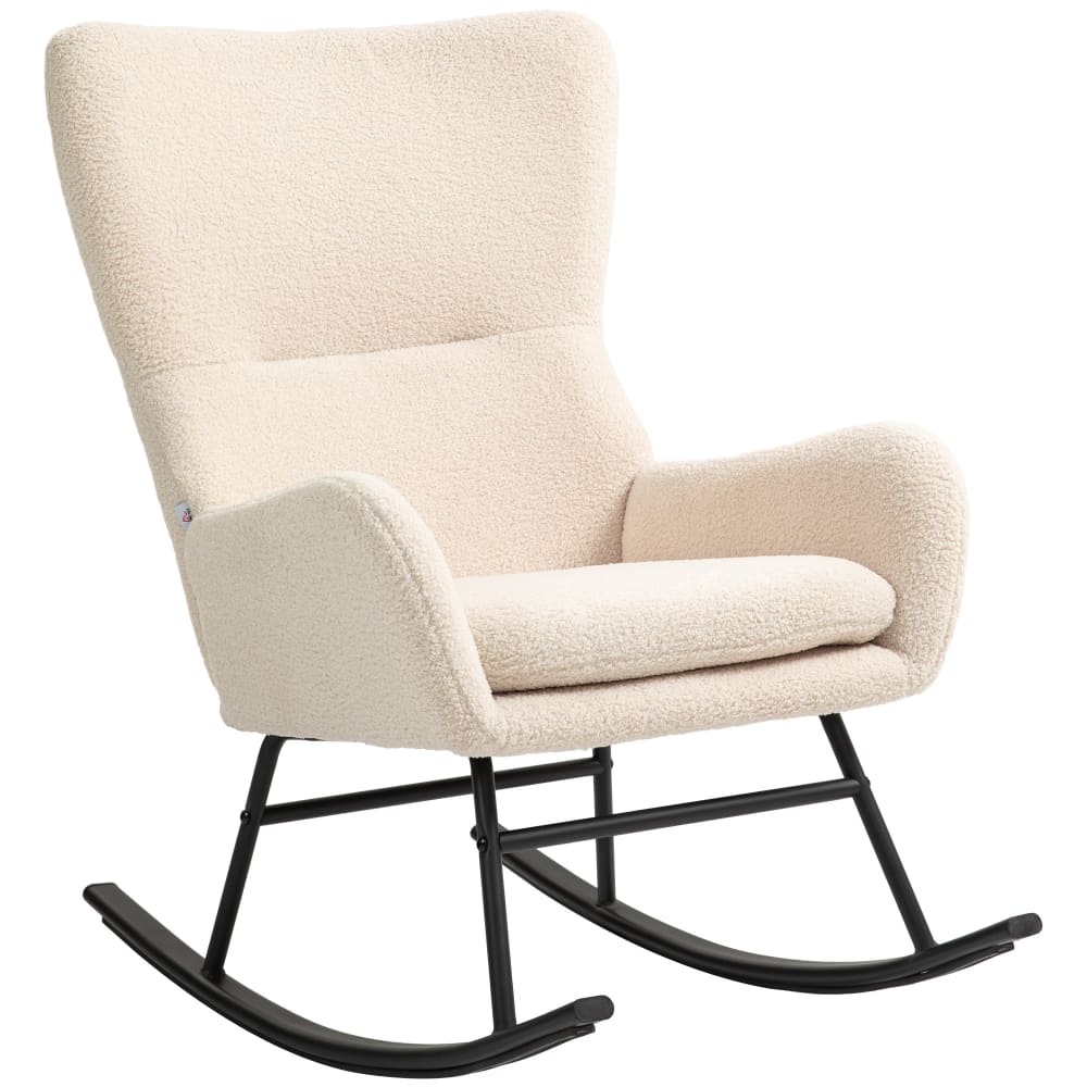 Fauteuil à bascule néo-rétro acier noir effet laine bouclée beige