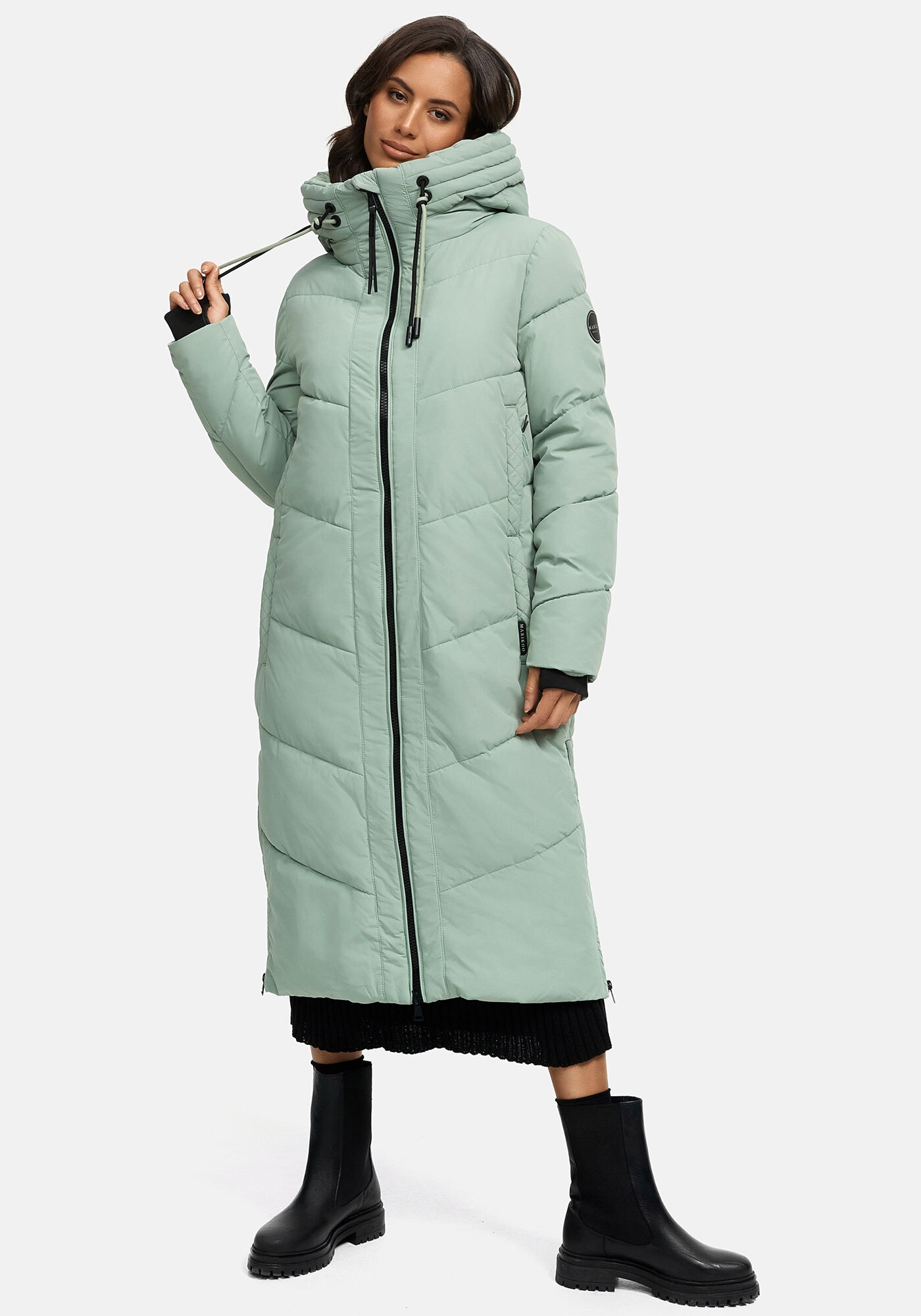 Winterjacke MARIKOO "Nadaree XVI", Damen, Gr. L, grün (smokey mint), Obermaterial: 100% Polyester; Futter: 100% Polyester; Wattierung: 100% Polyester; Ärmelfutter: 100% Polyester, Jacken, Stepp Mantel mit großer Kapuze Image