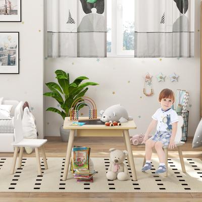 Qaba 3 Piece Kids Table and Chair Set with Convertible Desk & Storage