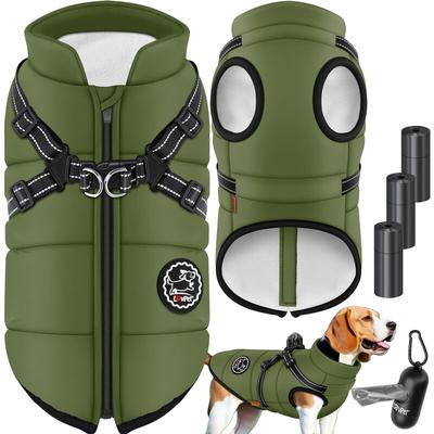 Lovpet - Hundejacke Hundemantel mit Geschirr inkl. 45 Stück Kotbeutel + Spender Hunde Winterweste