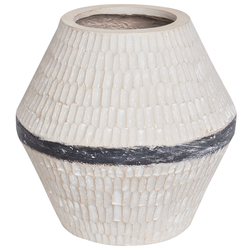 Blumenvase Beige u. Grau aus Magnesiumoxid Rund 29 x 29 x 30 cm Boho Stil Indoor Outdoor