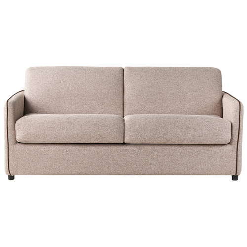 2-Sitzer Sofa Taupe Stoffbezug mit Schlaffunktion Lattenrost Matratze Schmale Armlehnen Freistellbar Modern Wohnzimmer Schlafsofa Sofabett