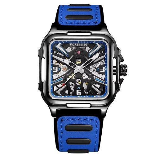 Forsining Casual Skelett Hohl Automatikuhr 3D Montre Homme Herren Armbanduhren leuchtende Militäruhren