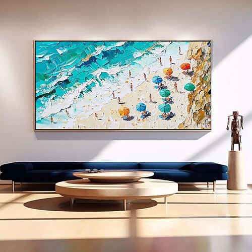 handgemachtes Original Sommer Strand Ölgemälde auf Leinwand abstrakte Strandparty Wandkunst für Wohndekoration mit gespanntem Rahmen/ohne Innenrahmen Gemälde Image