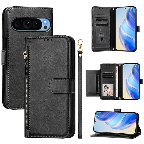 Handy Hülle Handyhüllen Für Google Pixel 9 Pro Pixel 9 Pro XL Pixel 8 Pro Pixel 8 Pixel 9 Pixel 7 Pixel 7 Pro Pixel 6 Pixel 6 Pro Brieftasche Kartenetui mit Halterung Reisverschluss Ganzkörperschutz Image